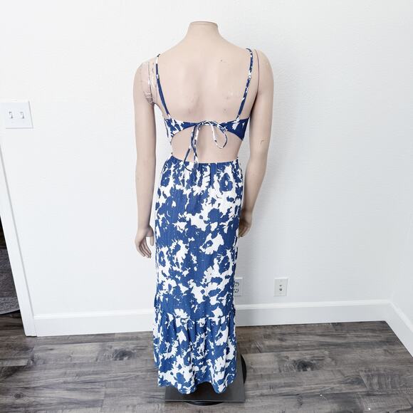 [Abercrombie & Fitch] Blue Crinkle Cutout High Neck Maxi Dress Pockets Size XLP - Picture 3 of 14
